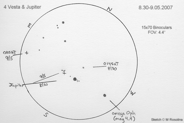 Michael Rosolina's sketch of Vesta covering 30 Aug and 5 Sep 2007